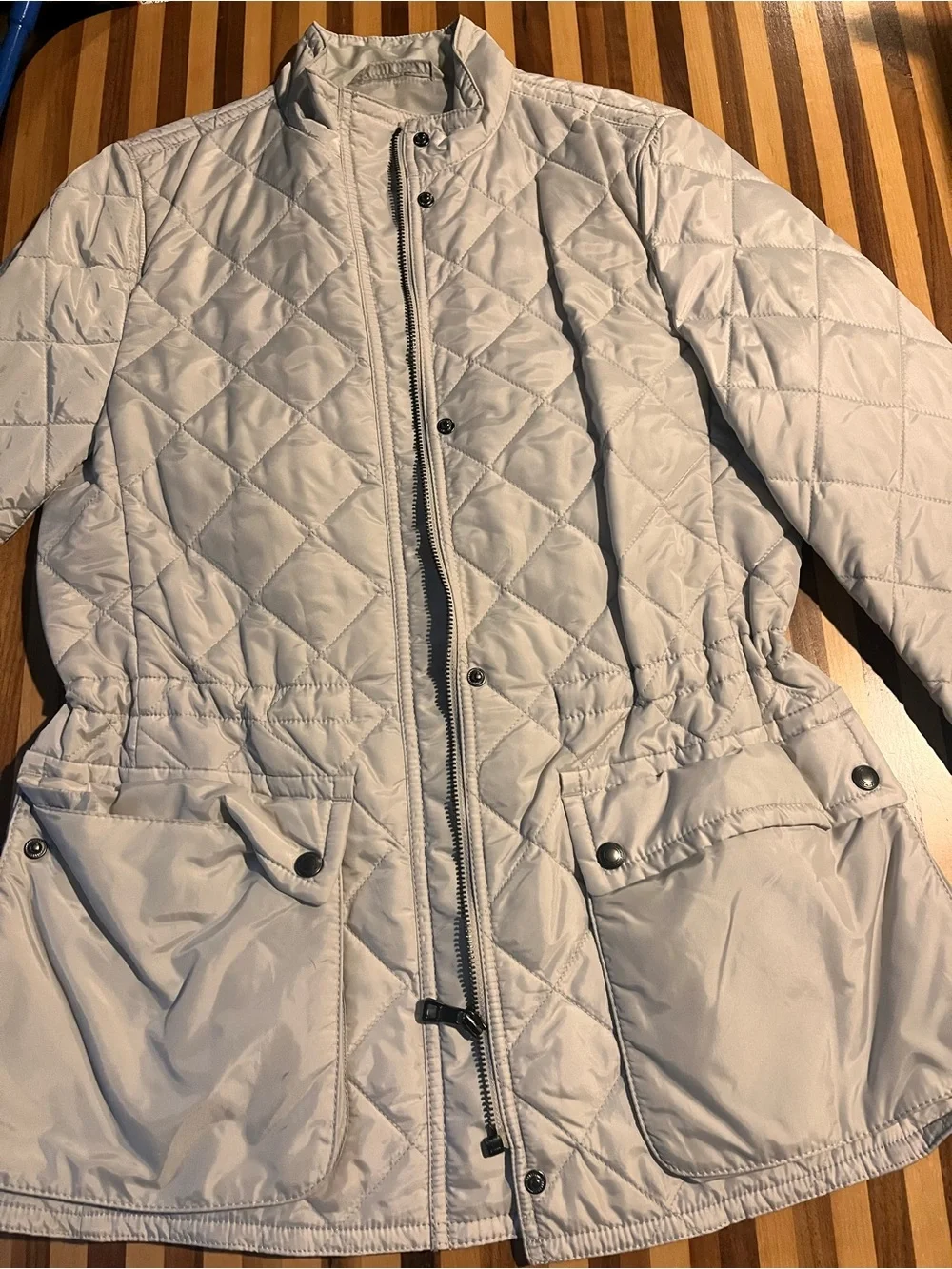 Quilted Women's Coach Jacket in Light Gray